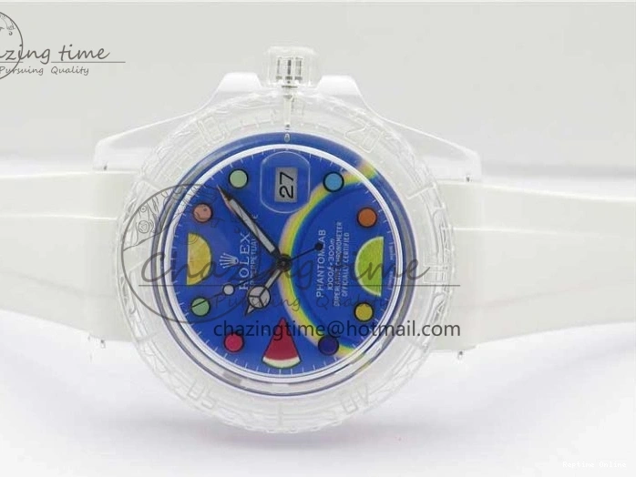 1219 Submariner Phantomlab Transparent KZF Best Edition Blue Fruit Dial on White Rubber Strap VR Classic 2563